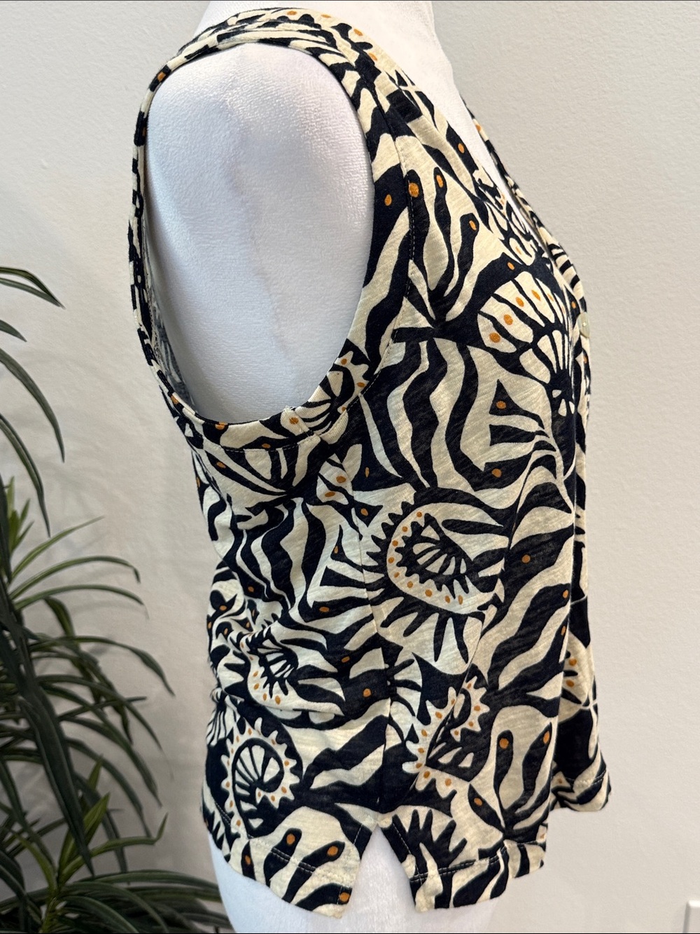 Nicole Miller New York Artsy Abstract Print Linen Button Front Sleeveless Top S - Picture 5 of 16